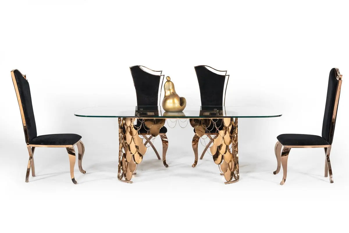 Modrest Bonnie Transitional Black Velvet & Rosegold Dining Chair (Set Of 2) Vgzay906-Blk