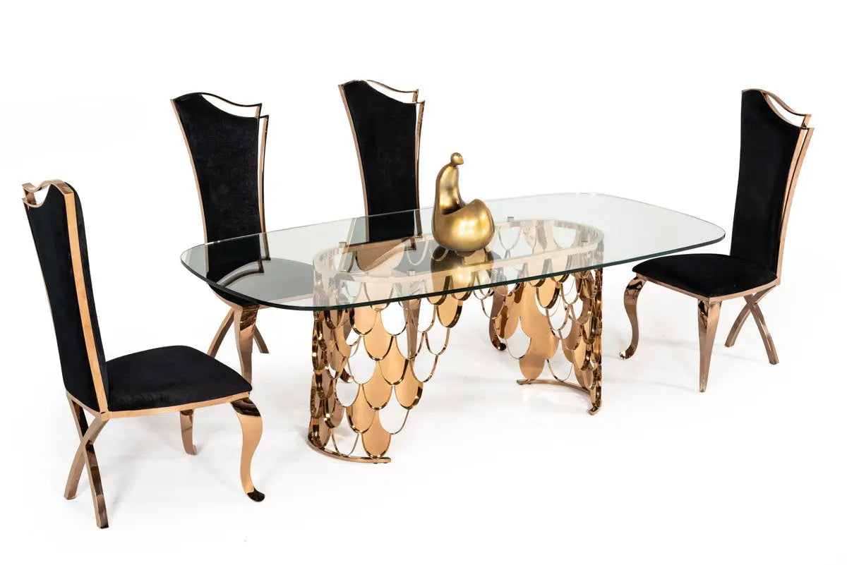 Modrest Bonnie Transitional Black Velvet & Rosegold Dining Chair (Set Of 2) Vgzay906-Blk
