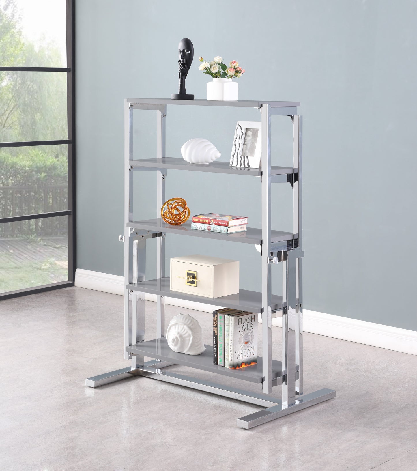 32" Convertible Bookshelf and Dining Table | Chintaly - 8473-DT-GRY-CHM