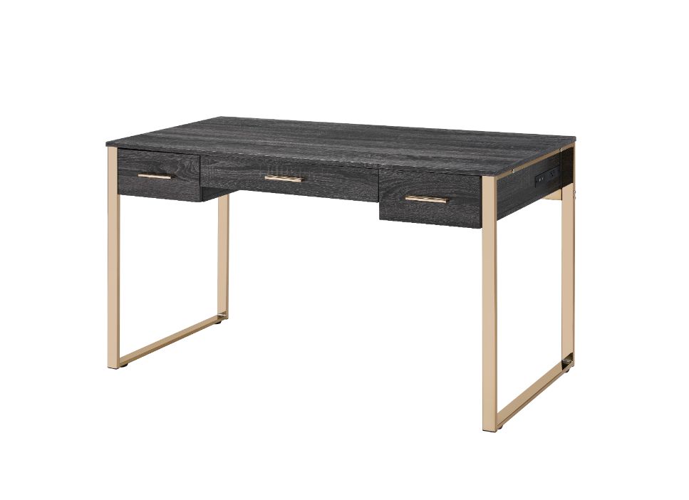 Perle Writing Desk W/USB(Same Ac00897) 92715 Champagne Gold & Black Finish | Acme