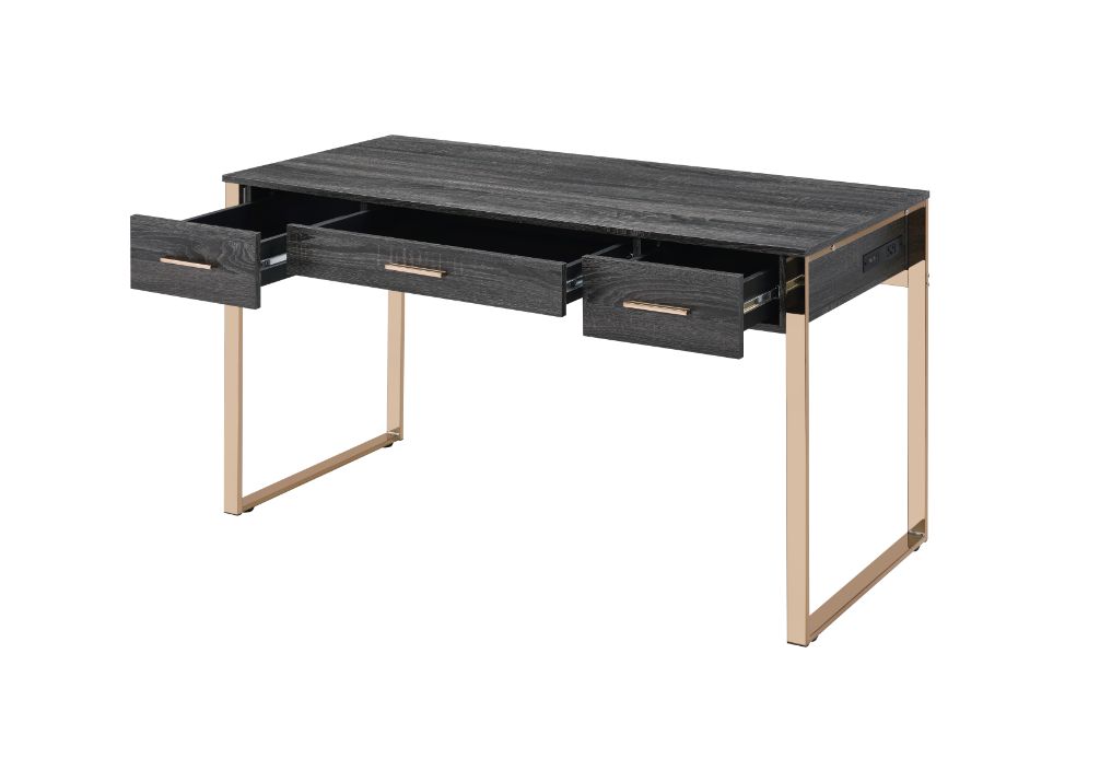 Perle Writing Desk W/USB(Same Ac00897) 92715 Champagne Gold & Black Finish | Acme