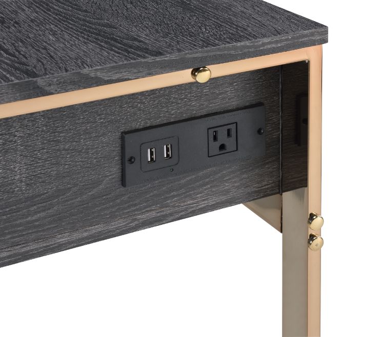 Perle Writing Desk W/USB(Same Ac00897) 92715 Champagne Gold & Black Finish | Acme