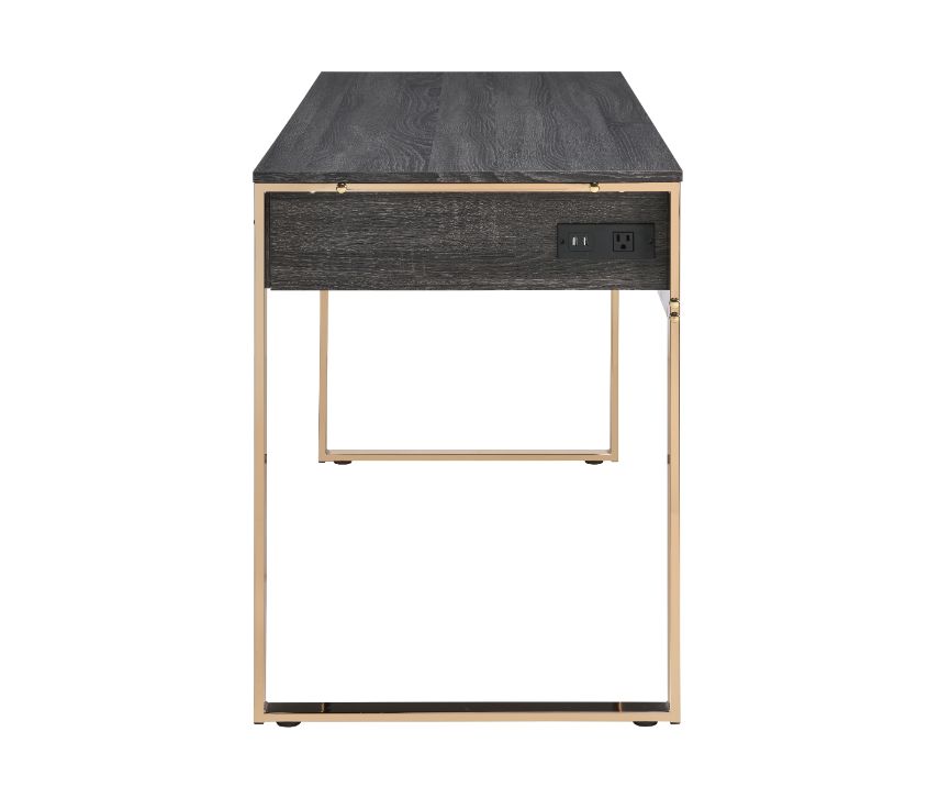 Perle Writing Desk W/USB(Same Ac00897) 92715 Champagne Gold & Black Finish | Acme