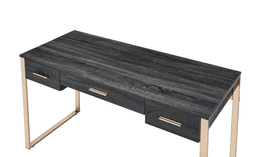 Perle Writing Desk W/USB(Same Ac00897) 92715 Champagne Gold & Black Finish | Acme