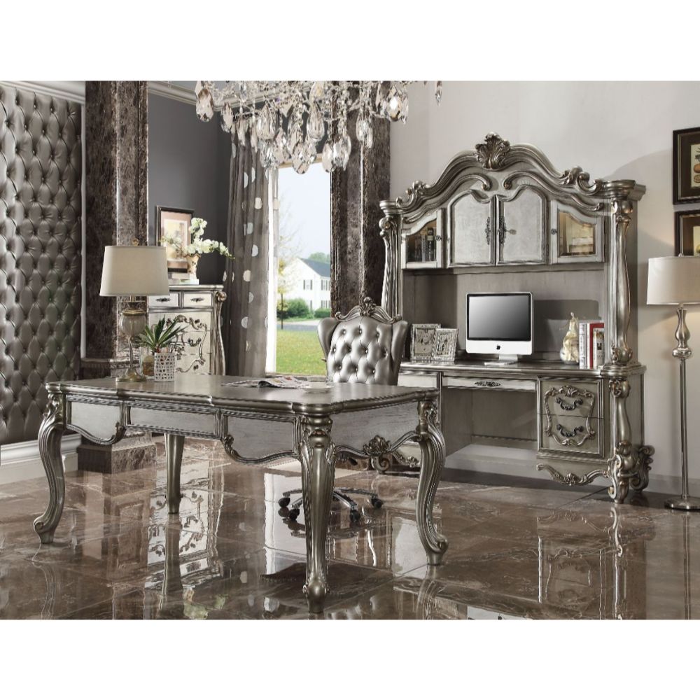 Versailles Executive Computer Desk W/Hutch 92824 Antique Platinum Finish | Acme