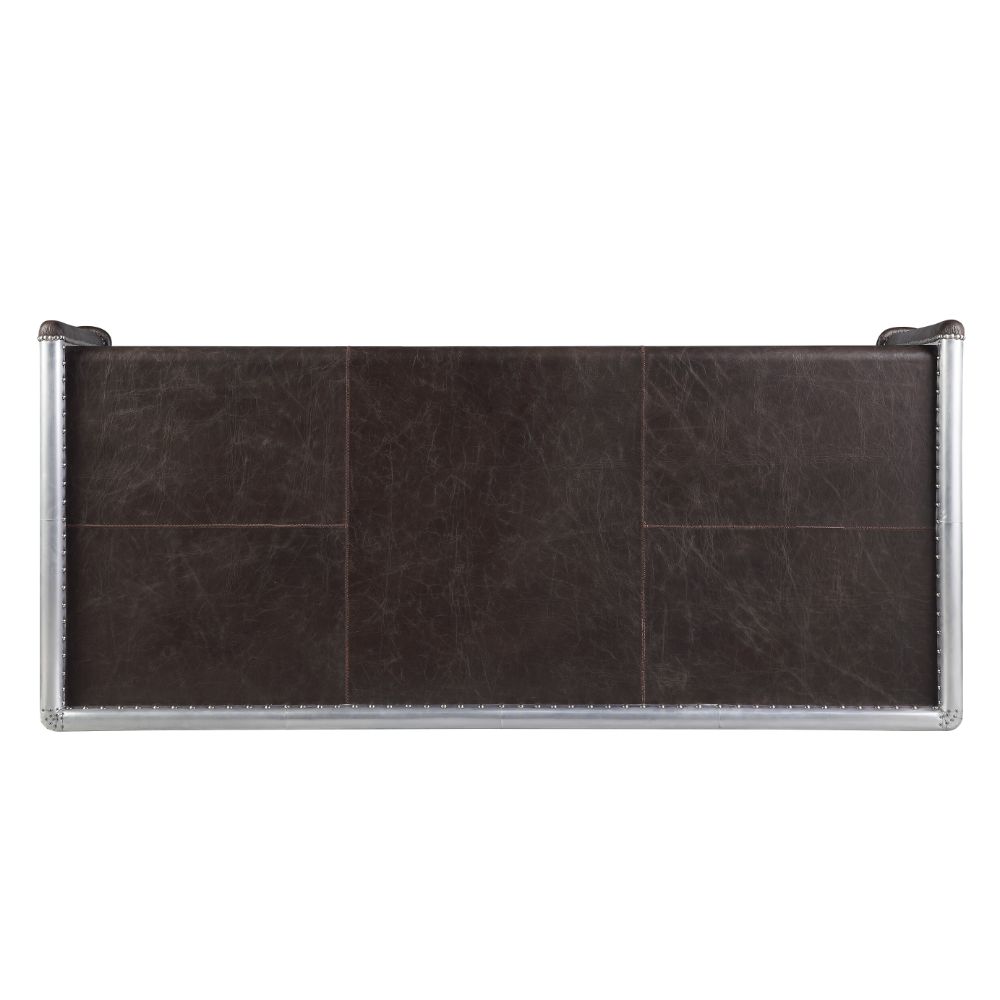 Brancaster Executive Writing Desk 92855 Distress Chocolate Top Grain Leather & Aluminum | Acme