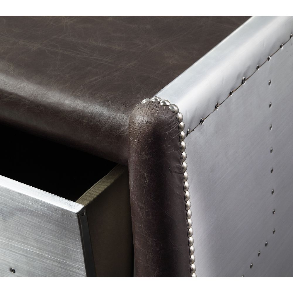 Brancaster Executive Writing Desk 92855 Distress Chocolate Top Grain Leather & Aluminum | Acme