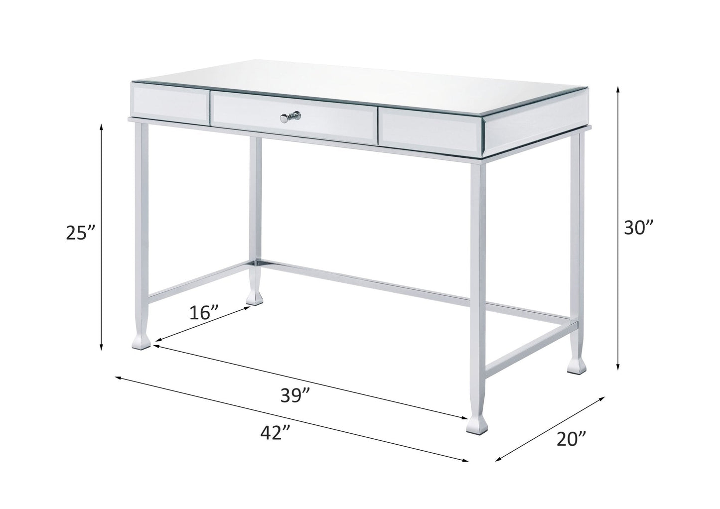 Canine Writing Desk 92975 Mirrored and Chrome Finish | Acme