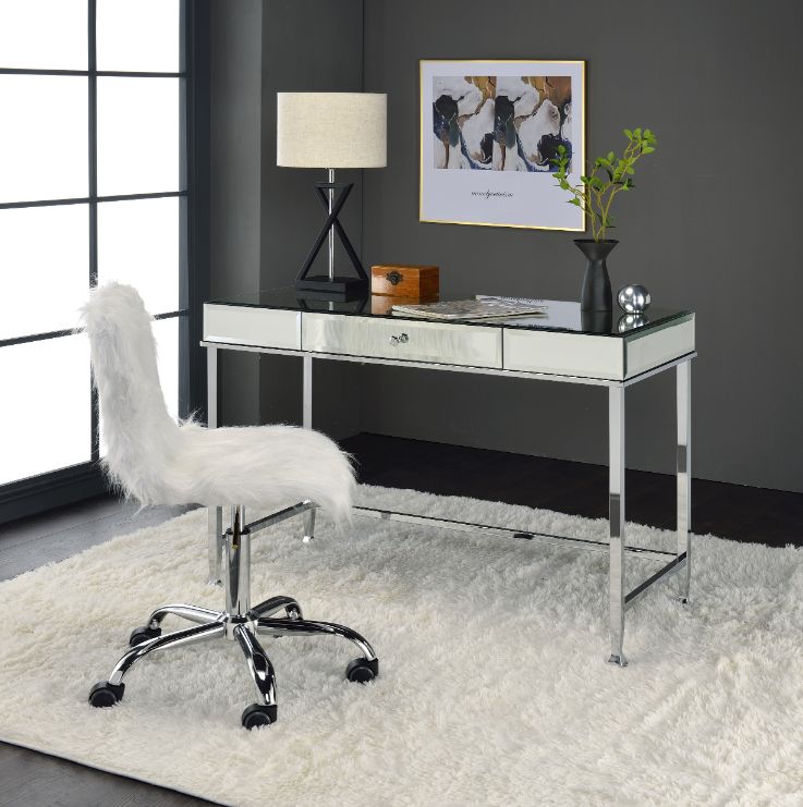 Canine Writing Desk 92975 Mirrored and Chrome Finish | Acme