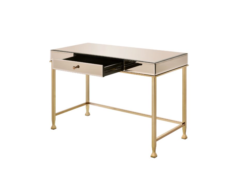 Canine Writing Desk 92977 Smoky Mirrored and Champagne Finish | Acme