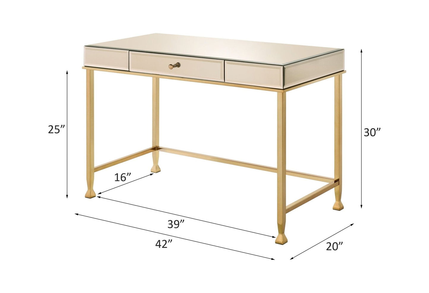 Canine Writing Desk 92977 Smoky Mirrored and Champagne Finish | Acme