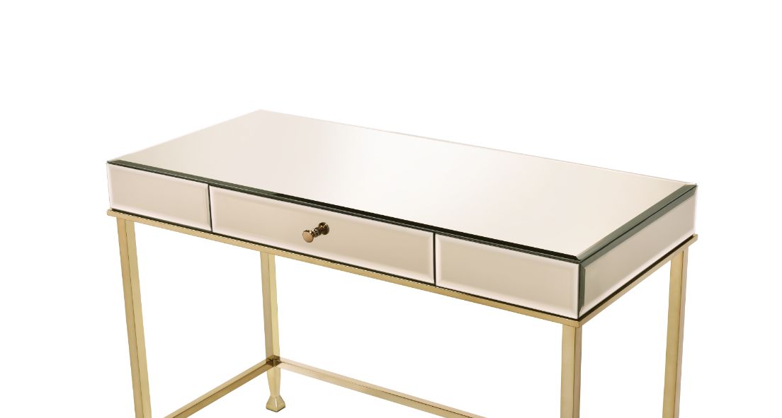 Canine Writing Desk 92977 Smoky Mirrored and Champagne Finish | Acme