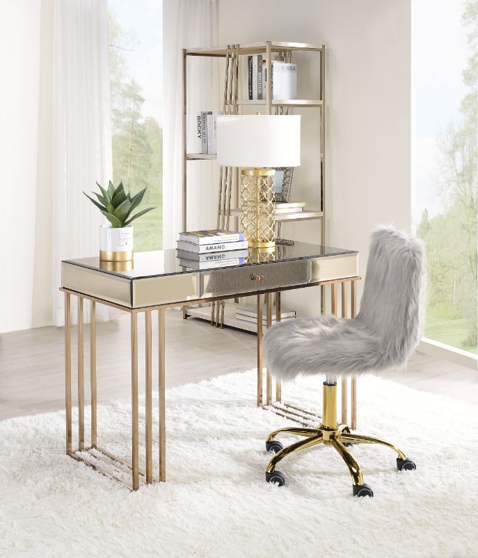 Critter Writing Desk 92981 Smoky Mirrored and Champagne Finish | Acme
