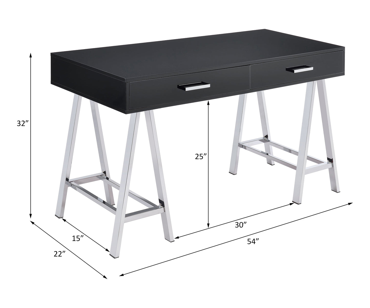 Coleen Writing Desk W/USB 93045 Black High Gloss & Chrome Finish | Acme