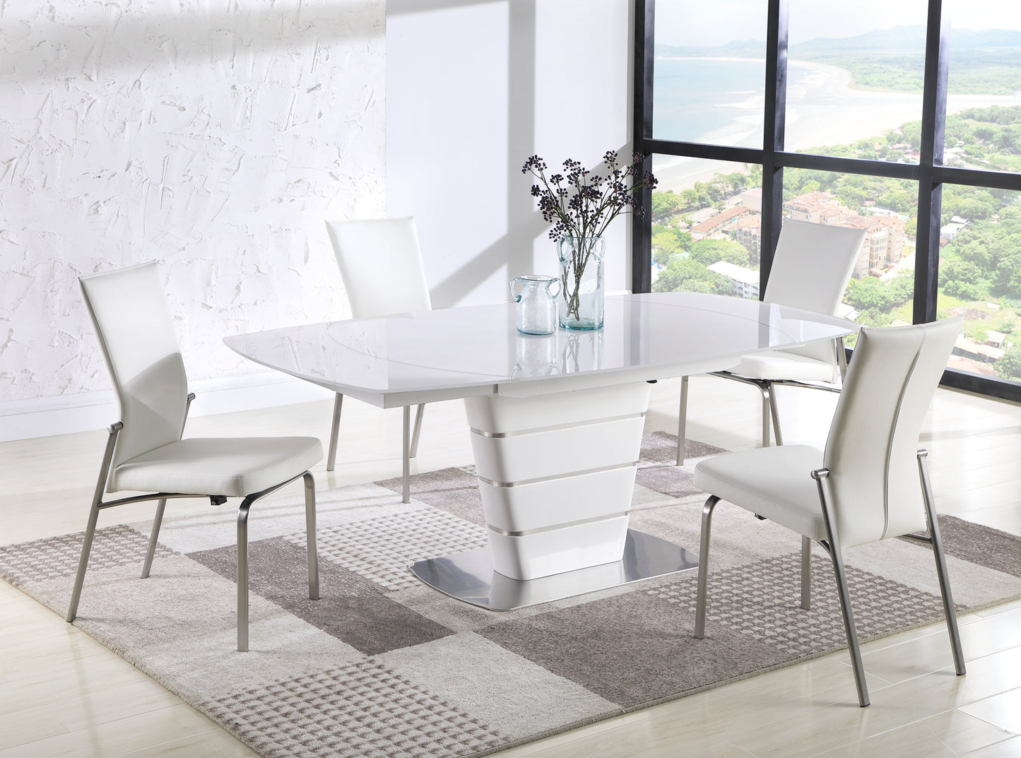 Contemporary White Motion-Extendable Dining Table | Chintaly - CHARLOTTE-DT