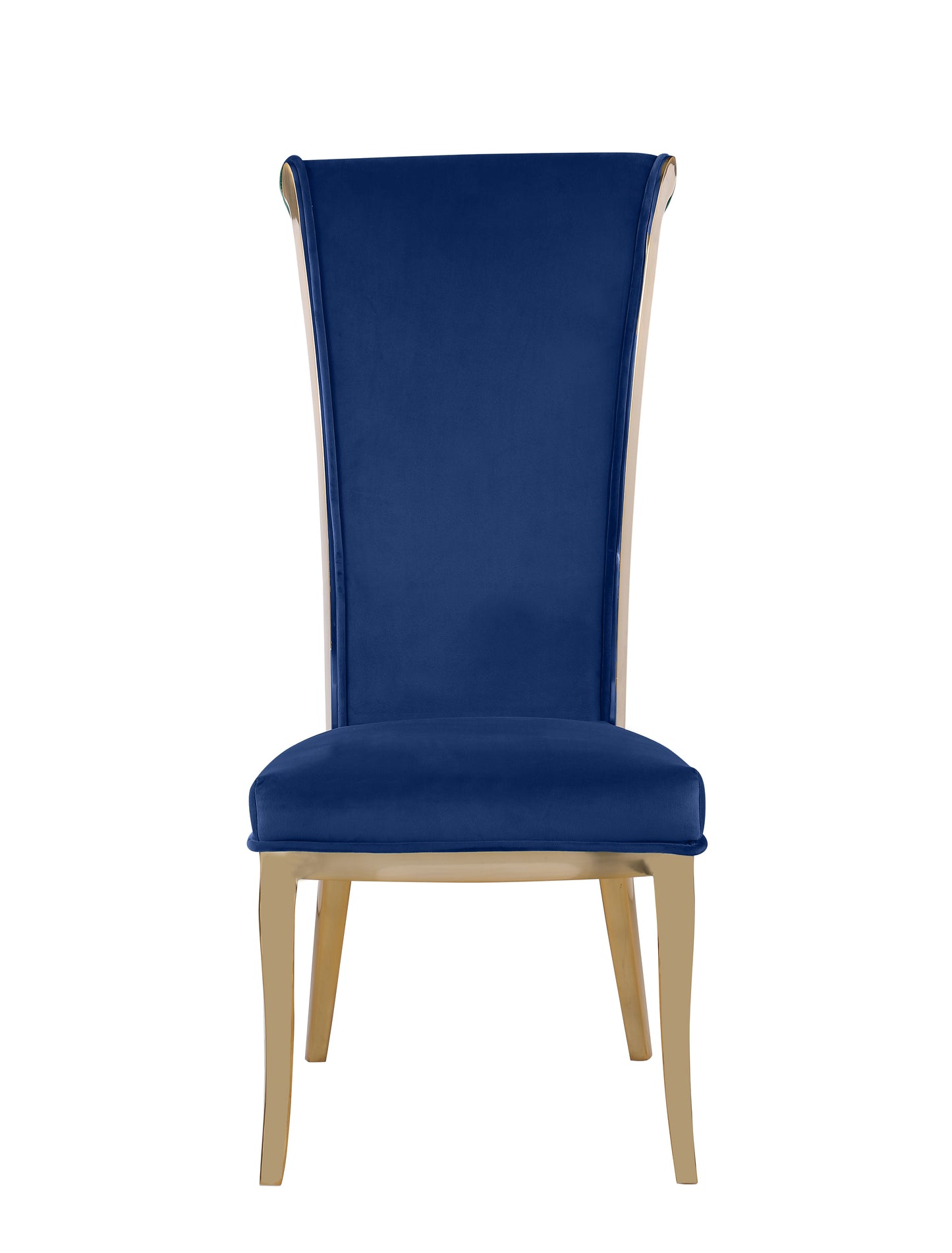 High Back Side Chair w/ Golden Frame - 2 Per Box | Chintaly - JOY-SC-BLU-BGL