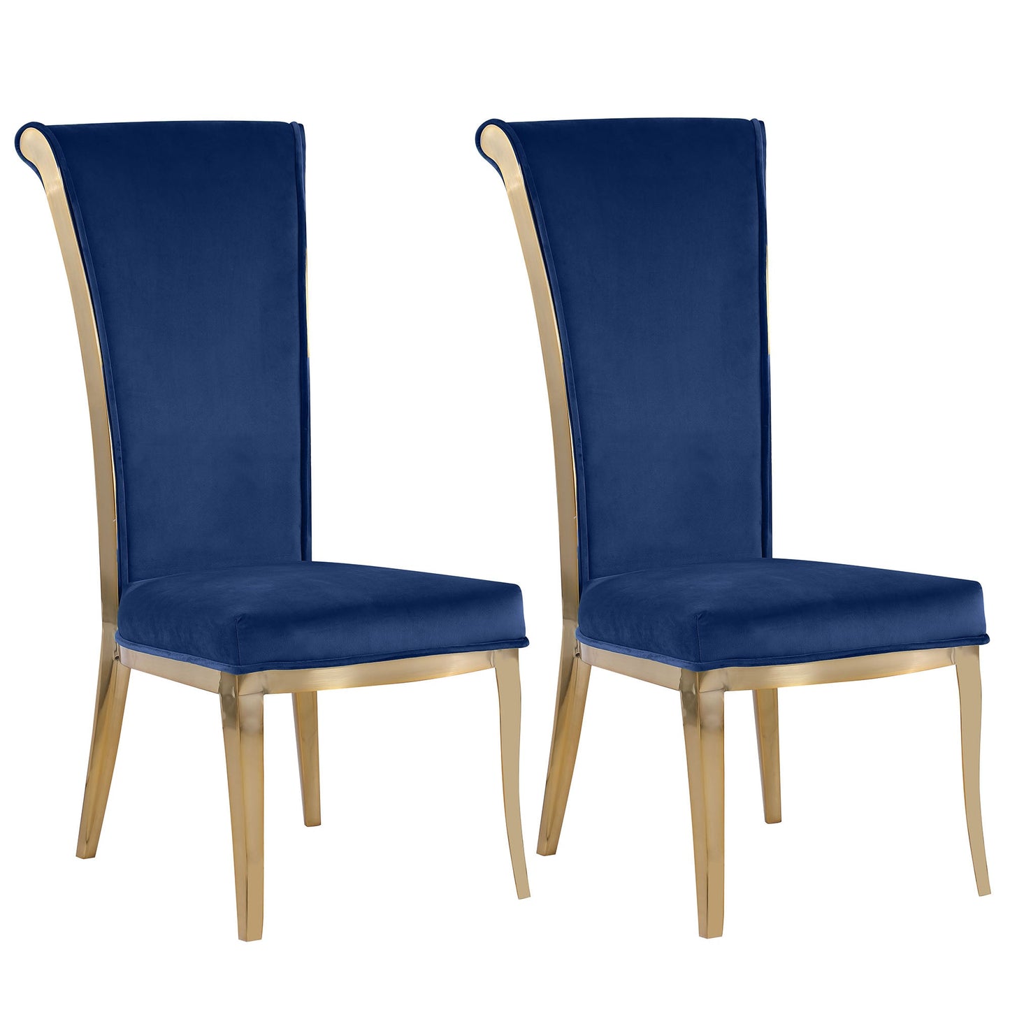 High Back Side Chair w/ Golden Frame - 2 Per Box | Chintaly - JOY-SC-BLU-BGL