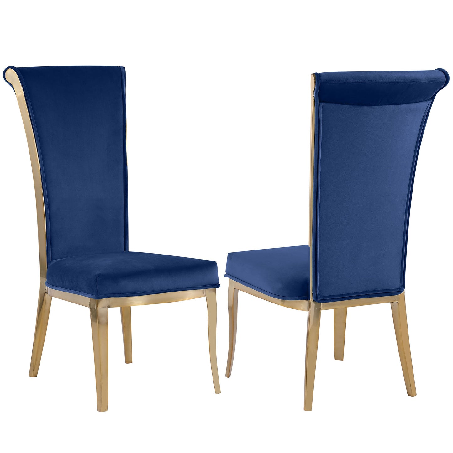 High Back Side Chair w/ Golden Frame - 2 Per Box | Chintaly - JOY-SC-BLU-BGL