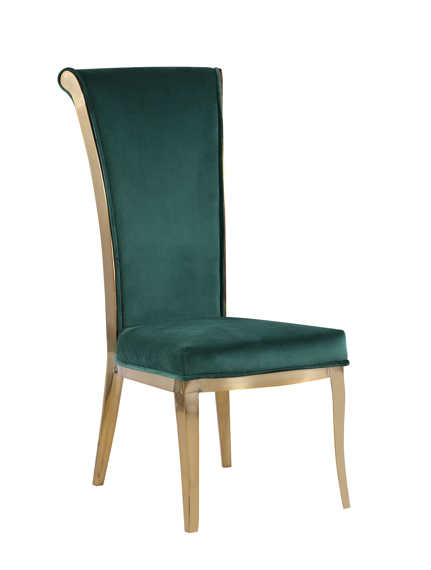 High Back Side Chair w/ Golden Frame - 2 Per Box | Chintaly - JOY-SC-GRN-BGL