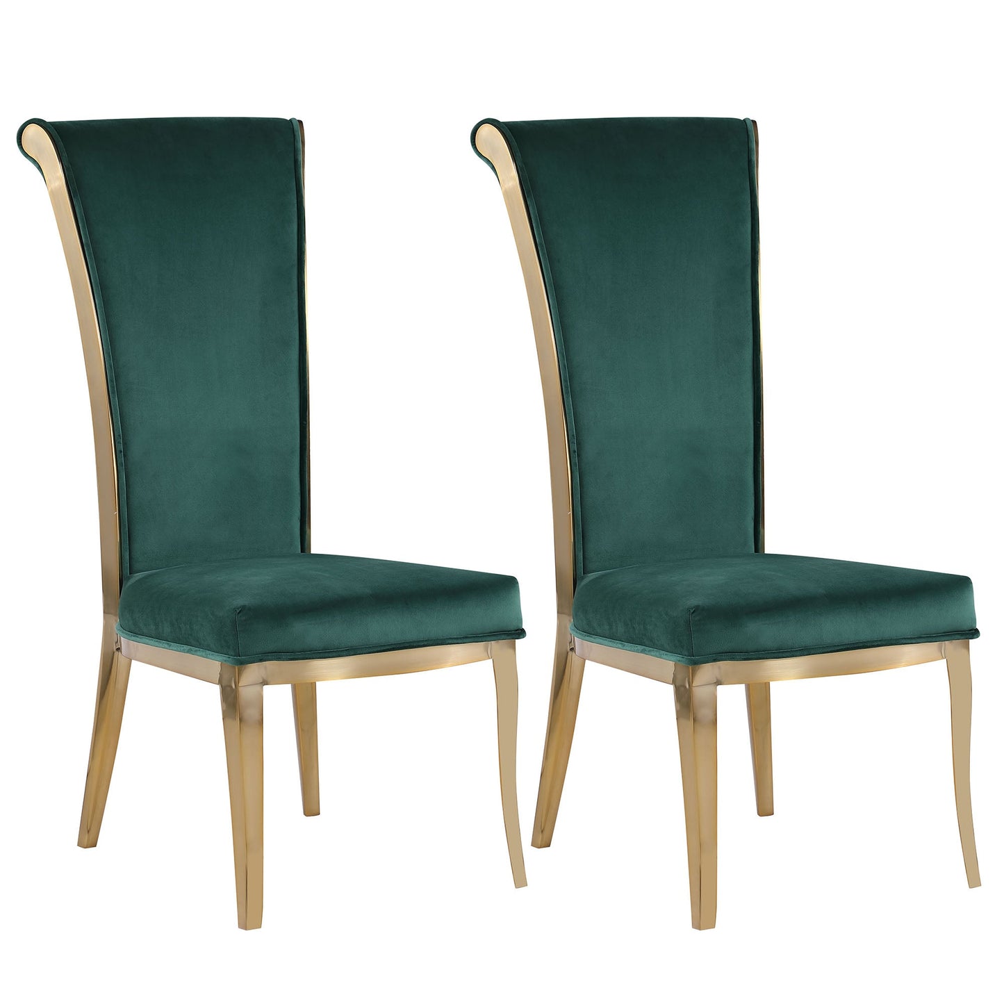 High Back Side Chair w/ Golden Frame - 2 Per Box | Chintaly - JOY-SC-GRN-BGL
