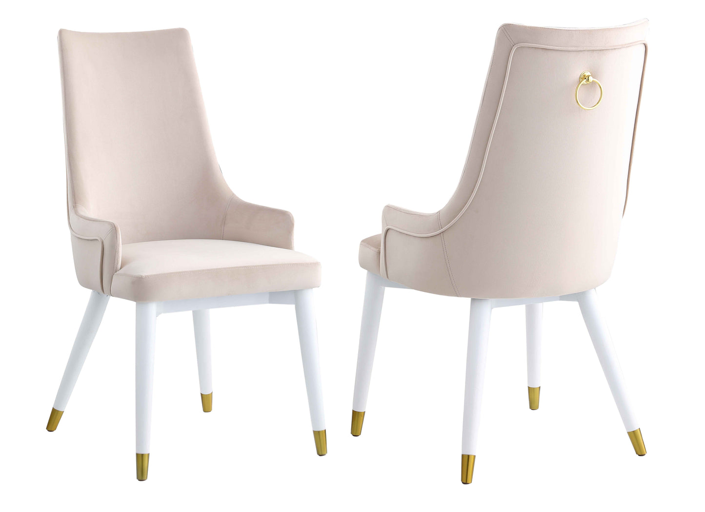 Modern Side Chair w/ Wooden Legs & Brass Back Handle - 2 Per Box | Chintaly - JUDY-SC-WHT-BGE