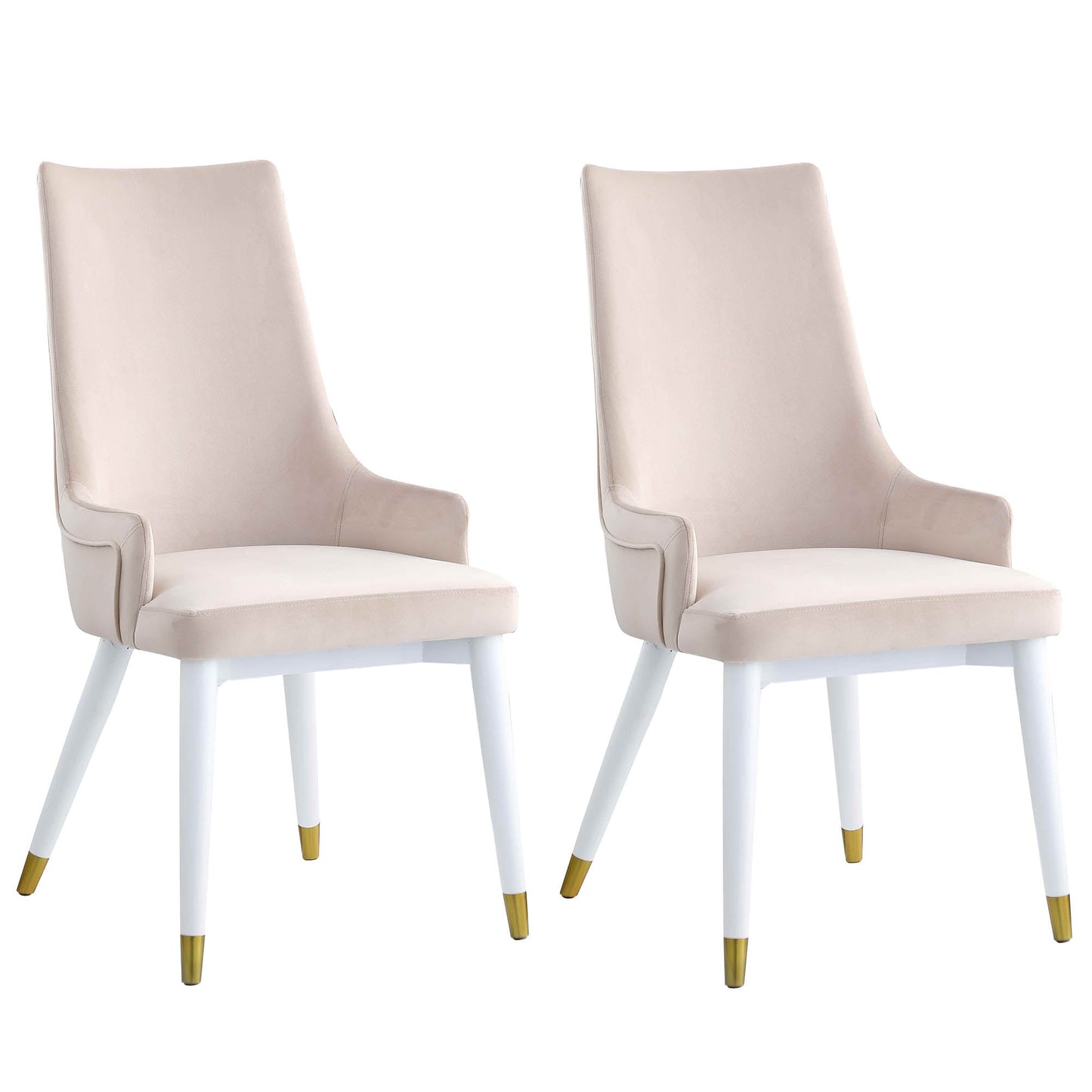 Modern Side Chair w/ Wooden Legs & Brass Back Handle - 2 Per Box | Chintaly - JUDY-SC-WHT-BGE