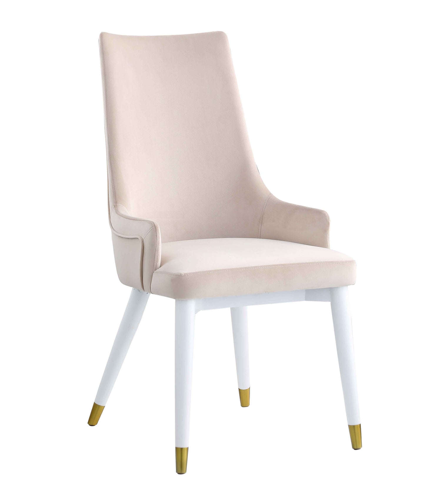 Modern Side Chair w/ Wooden Legs & Brass Back Handle - 2 Per Box | Chintaly - JUDY-SC-WHT-BGE