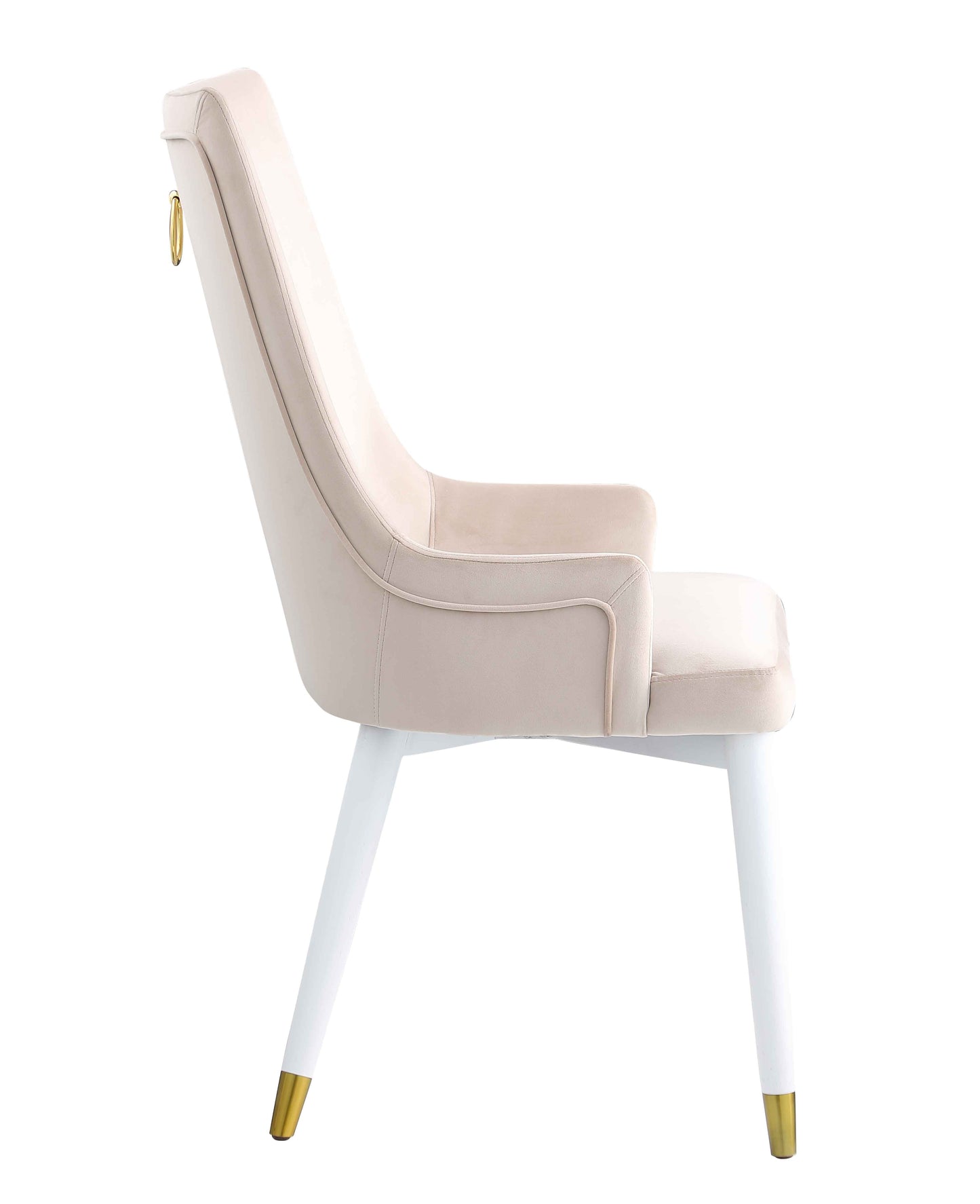 Modern Side Chair w/ Wooden Legs & Brass Back Handle - 2 Per Box | Chintaly - JUDY-SC-WHT-BGE