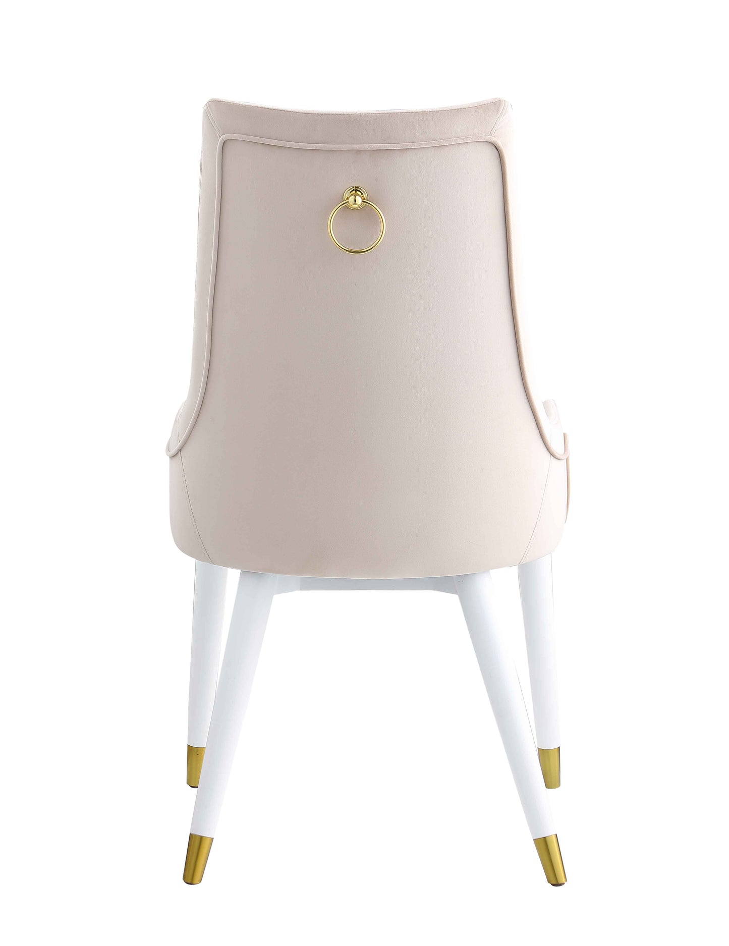 Modern Side Chair w/ Wooden Legs & Brass Back Handle - 2 Per Box | Chintaly - JUDY-SC-WHT-BGE