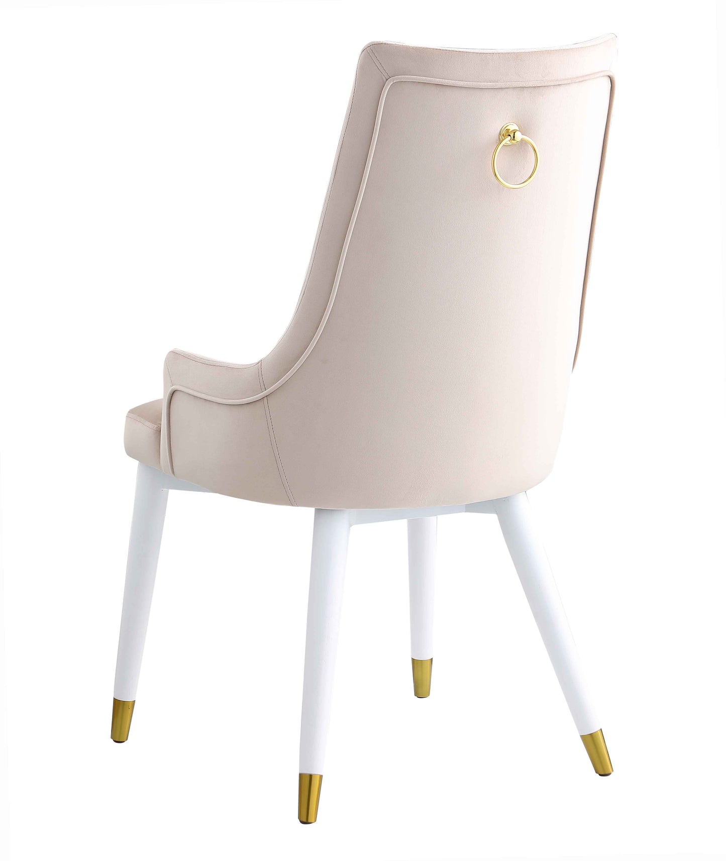 Modern Side Chair w/ Wooden Legs & Brass Back Handle - 2 Per Box | Chintaly - JUDY-SC-WHT-BGE