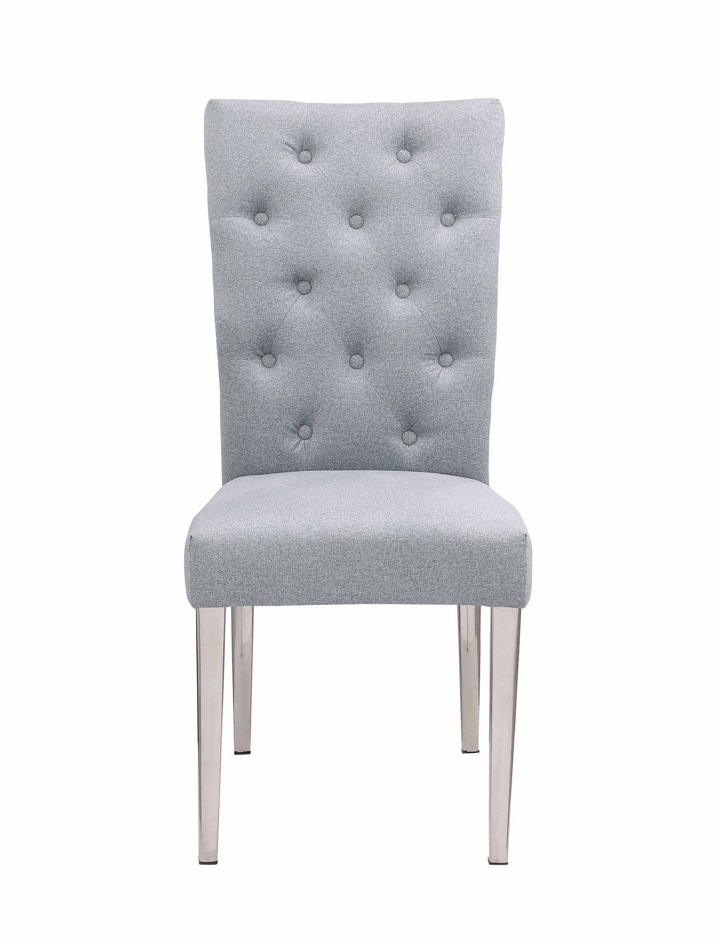 Button Tufted Back Side Chair w/ Steel Legs - 2 Per Box | Chintaly - KERRY-SC-POL-GRY