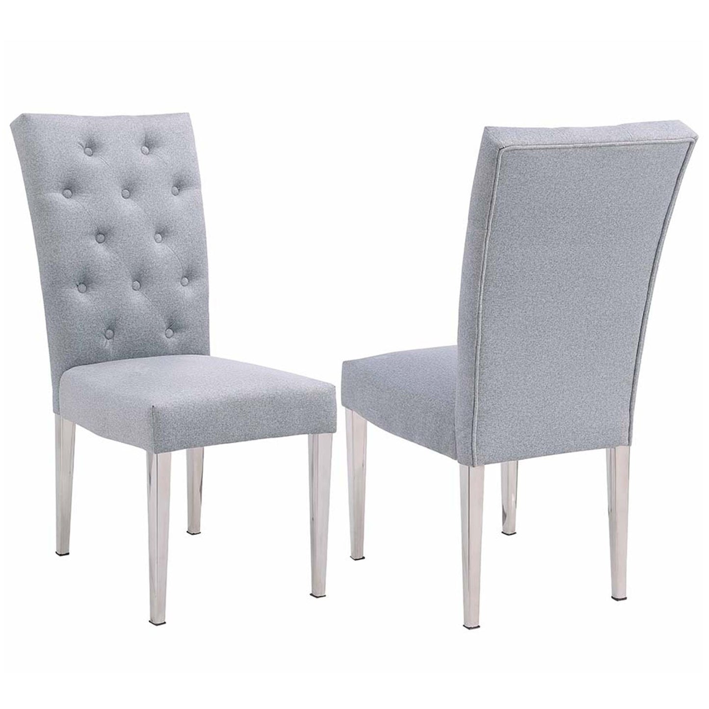 Button Tufted Back Side Chair w/ Steel Legs - 2 Per Box | Chintaly - KERRY-SC-POL-GRY
