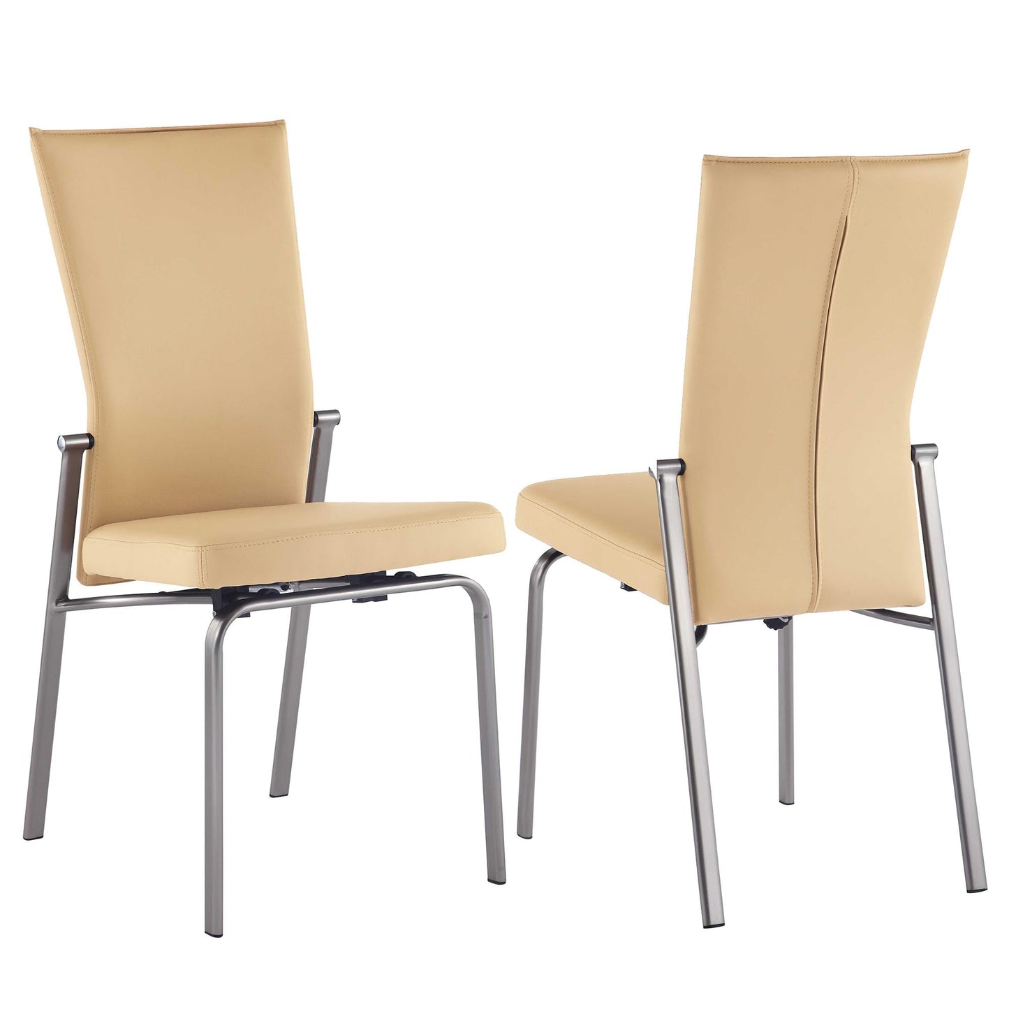 Contemporary Motion-Back Side Chair w/ Brushed Steel Frame - 2 per box | Chintaly - MOLLY-SC-BGE