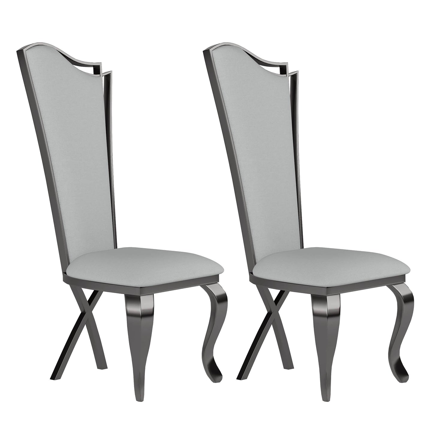 Contemporary Tall-Back Side Chair w/ Cabriole Legs - 2 per box | Chintaly - NADIA-SC-GRY-BKC
