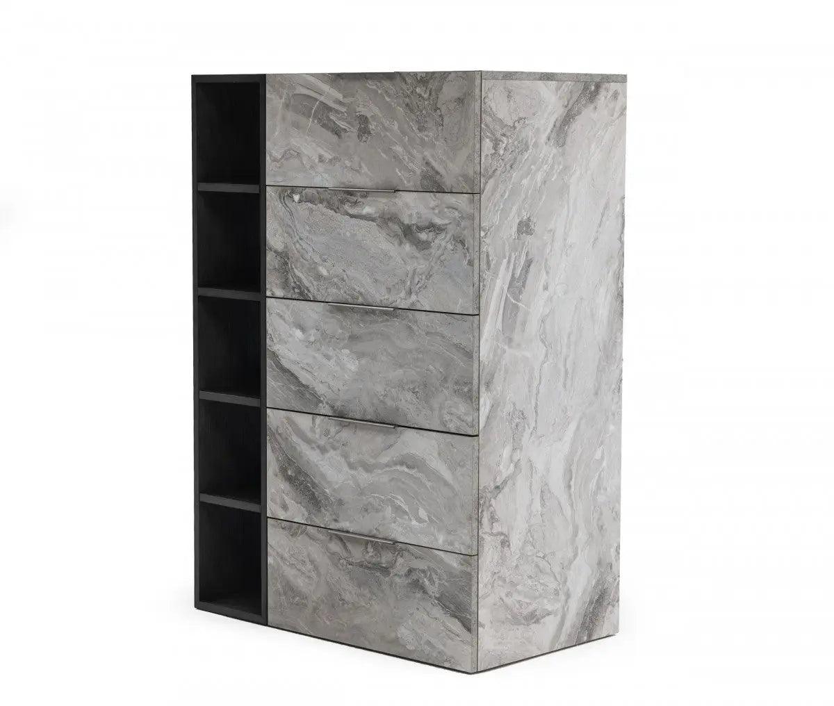 Nova Domus Maranello Modern Grey Wash & Faux Marble Chest Vgmamqt-S25-Br-121-Gry-Chest