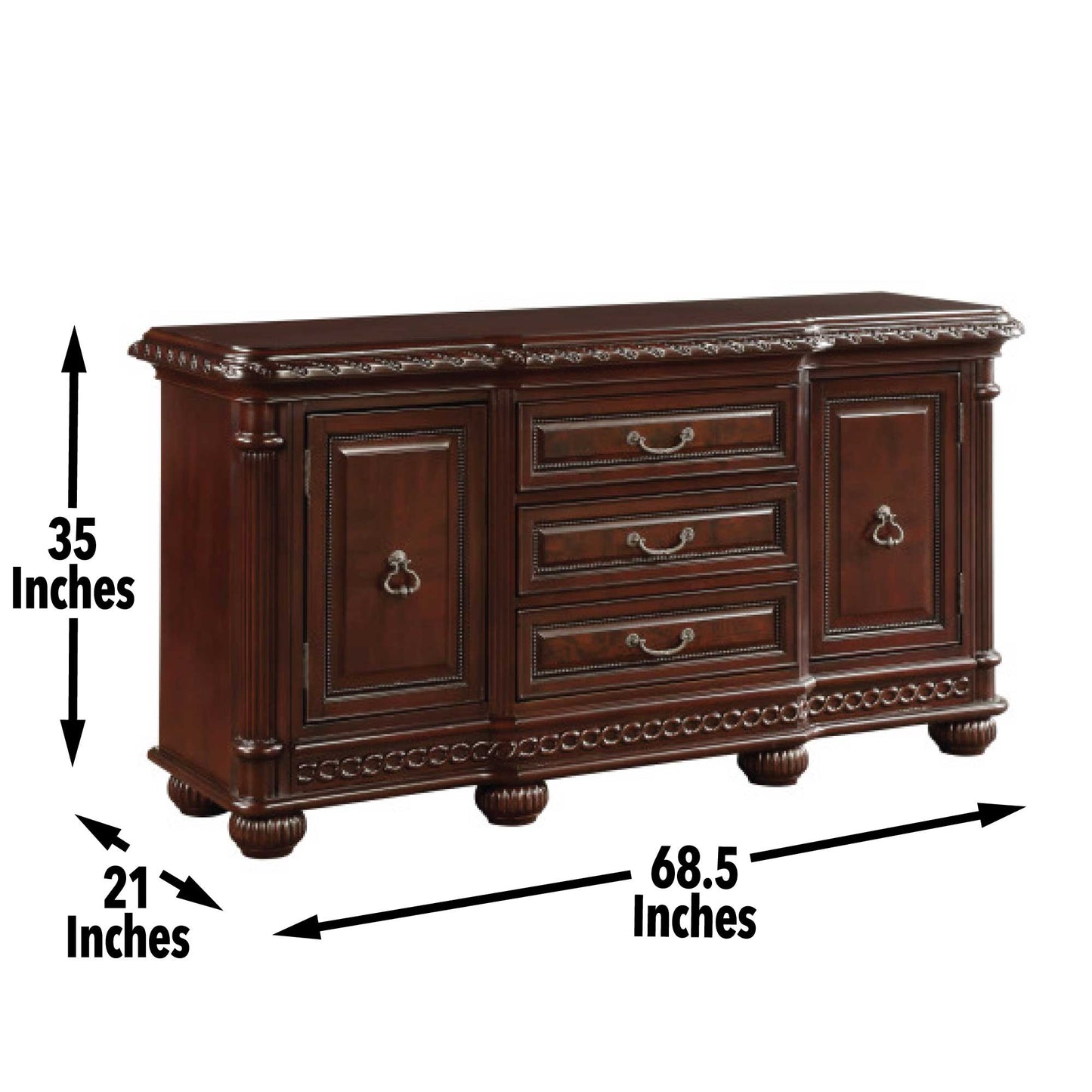 Antoinette Buffet - Elegant Cherry Finish Server with Ample Storage & Intricate Details for Dining