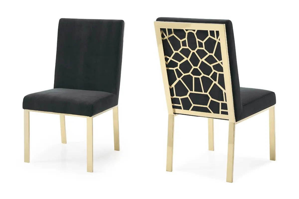 Modrest Reba Modern Black Velvet & Gold Dining Chair (Set Of 2) Vgvcb0258G-Blk