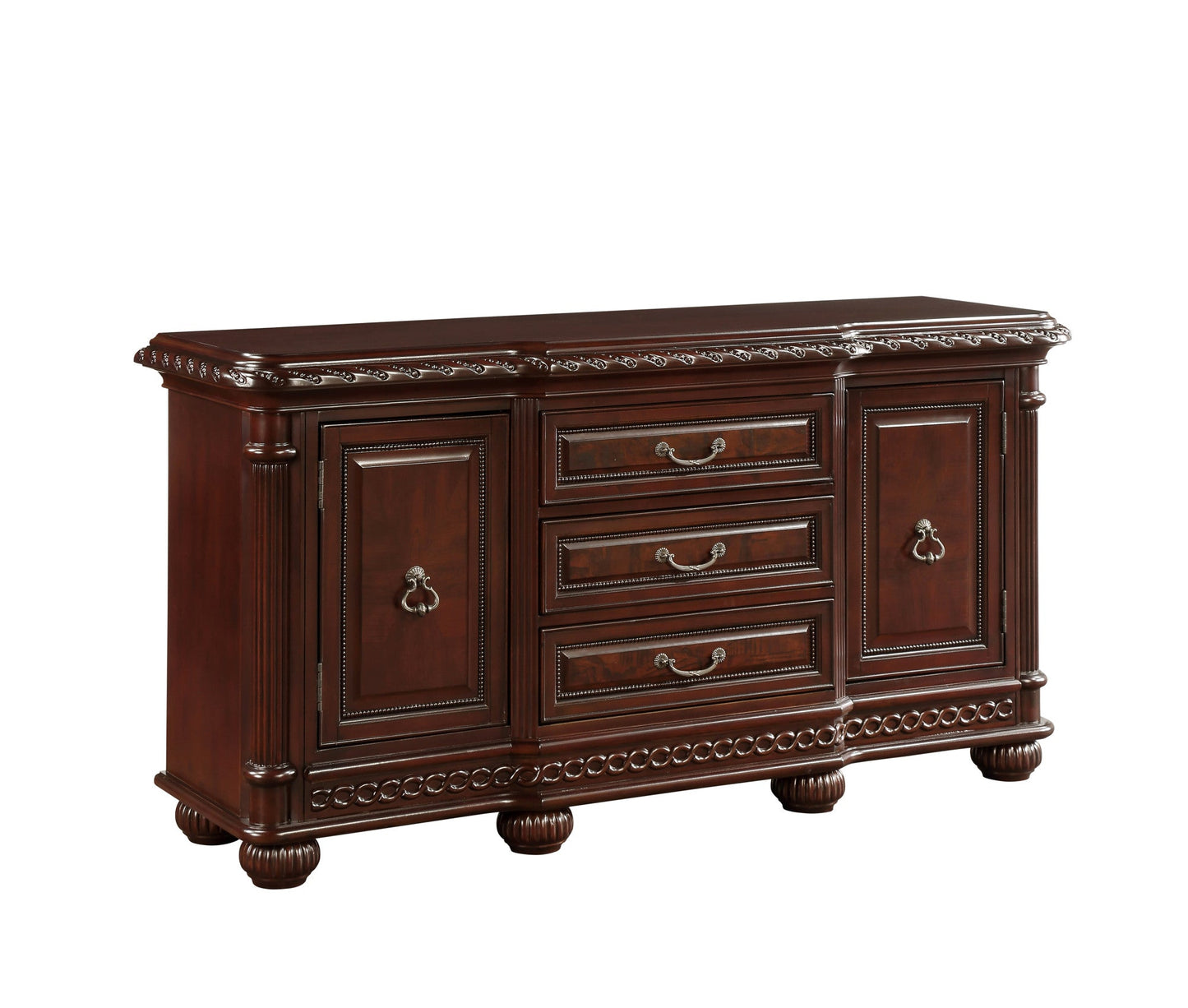 Antoinette Buffet - Elegant Cherry Finish Server with Ample Storage & Intricate Details for Dining