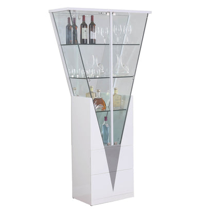 Triangular Design Curio w/ Shelves, Drawers & LED Lights | Chintaly - 6625-CUR-WHT