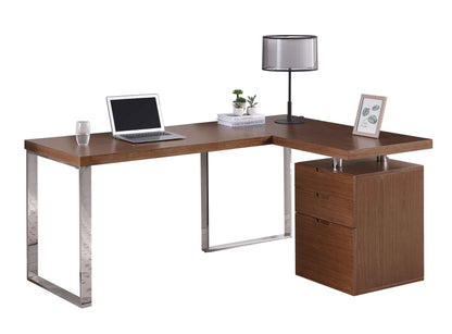 Reversible Wooden Home Office Desk w/ 3-Drawer Cabinet | Chintaly - 6921-DSK-WAL
