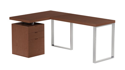 Reversible Wooden Home Office Desk w/ 3-Drawer Cabinet | Chintaly - 6921-DSK-WAL