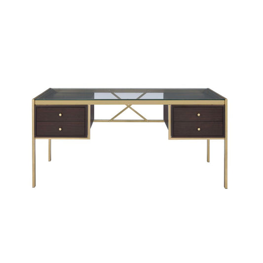 Yumia Writing Desk 92785 Clear Glass Top & Gold Finish | Acme