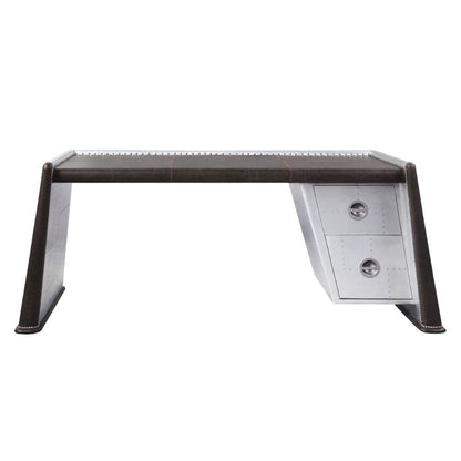 Brancaster Executive Writing Desk 92855 Distress Chocolate Top Grain Leather & Aluminum | Acme