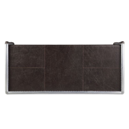 Brancaster Executive Writing Desk 92855 Distress Chocolate Top Grain Leather & Aluminum | Acme
