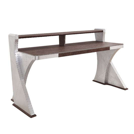 Brancaster Executive Writing Desk 92857 Retro Brown Top Grain Leather & Aluminum | Acme