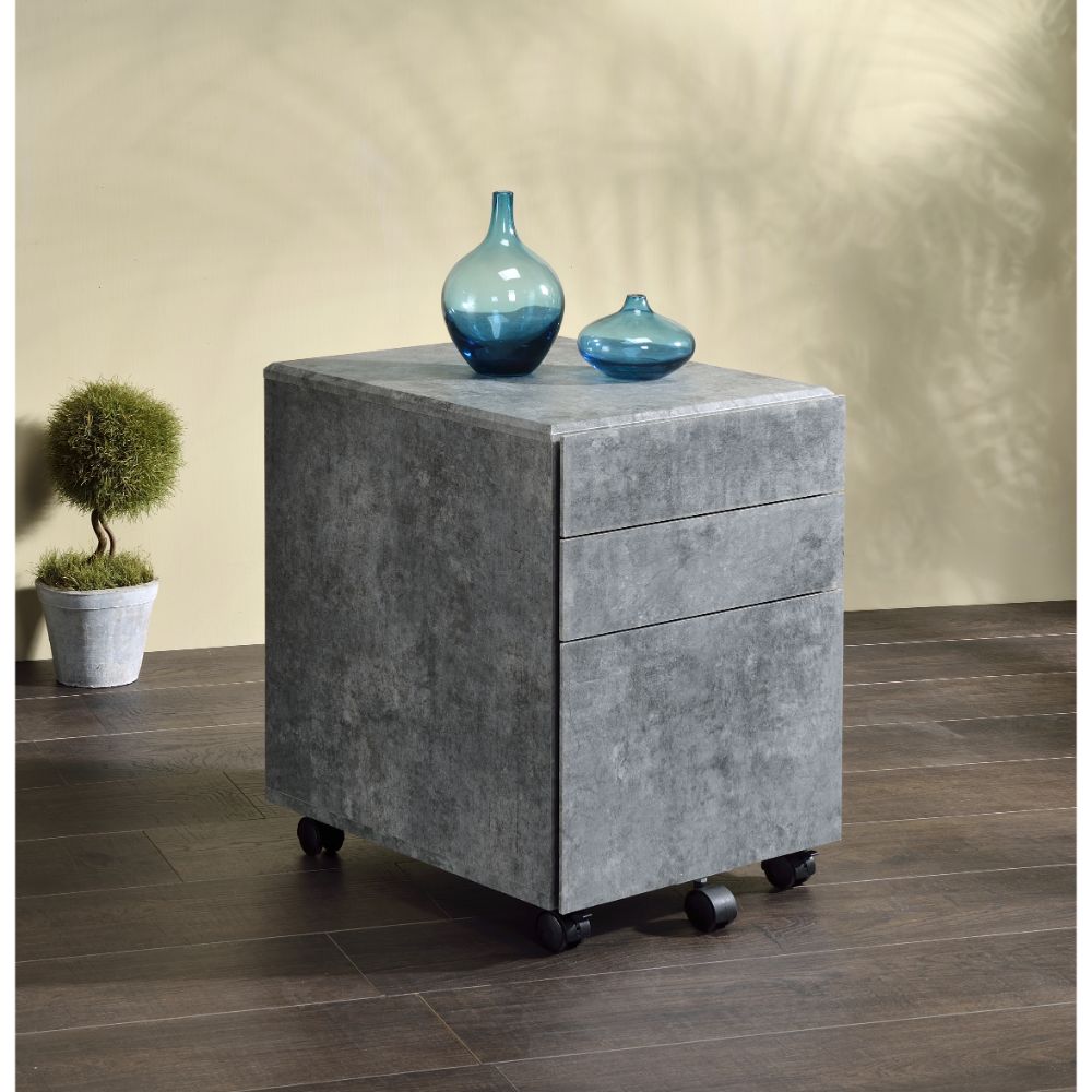 Jurgen File Cabinet 92909 Faux Concrete & Silver Finish | Acme