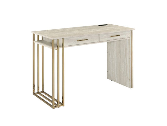 Tyeid Writing Desk W/USB(Same Ac00898) 92935 Antique White & Gold Finish | Acme
