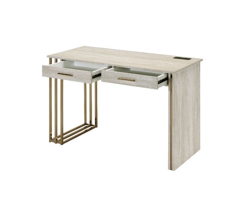 Tyeid Writing Desk W/USB(Same Ac00898) 92935 Antique White & Gold Finish | Acme