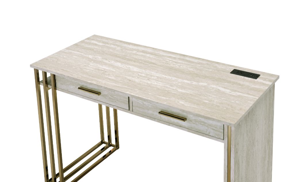 Tyeid Writing Desk W/USB(Same Ac00898) 92935 Antique White & Gold Finish | Acme