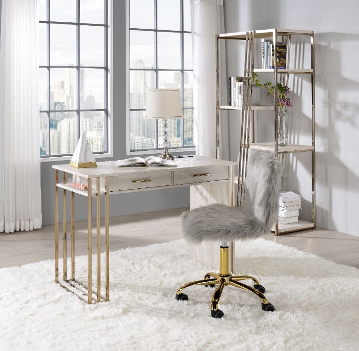 Tyeid Writing Desk W/USB(Same Ac00898) 92935 Antique White & Gold Finish | Acme
